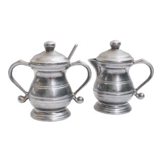 1970's Farmhouse Pewterware Creamer & Sugar/Non-Toxic For Sale