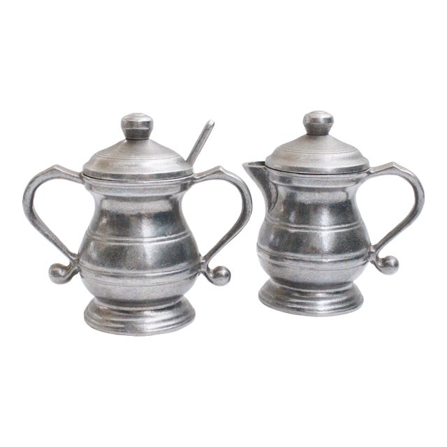 1970's Farmhouse Pewterware Creamer & Sugar/Non-Toxic For Sale