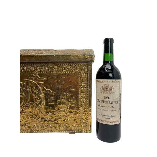 Wood Ornament Embossed Brass Log Box with Nautical Scene, 1920s For Sale - Image 7 of 10
