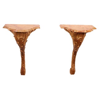 Small Louis XV Marble Consoles, 19th Century, Set of 2 For Sale