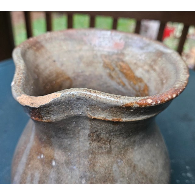 Ceramic Antique North Carolina Red Clay Salt-Glazed Stoneware Pitcher For Sale - Image 7 of 11