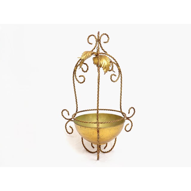 Gold Vintage Italian Gilt Metal Hanging Planter For Sale - Image 8 of 12