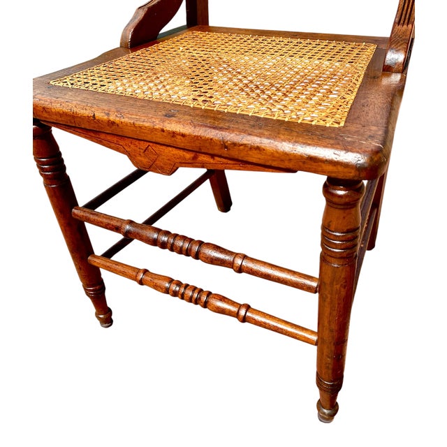 Antique Eastlake Victorian Walnut Dining Side Hall Accent Chair W Cane Seat For Sale - Image 13 of 16