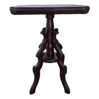 Antique Victorian Revival Carved Walnut Pedestal Side Table, Circa 1900 For Sale