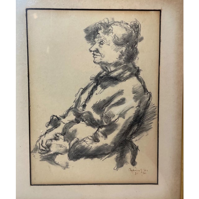 Figurative Two Original 60' Signed Chaim Gross Original Ink Drawing Elder Lady Art For Sale - Image 3 of 15