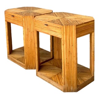 Vintage Rattan Hexagonal Night Stands - A Pair For Sale