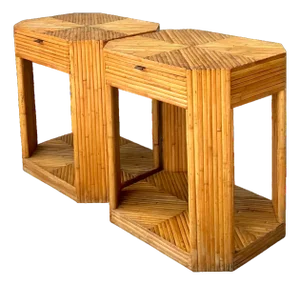 Vintage Rattan Hexagonal Night Stands - A Pair