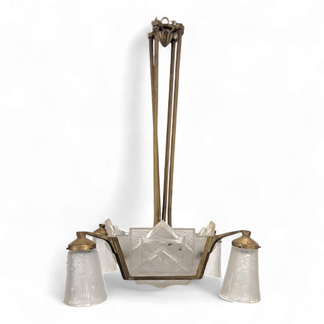 Art Deco Glass Chandelier from Muller Frères, France For Sale