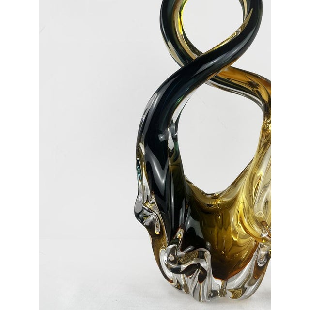 Glass Vintage Czech Blue Gold and Clear Crystal Sommerso Glass Basket, 1960 For Sale - Image 7 of 13