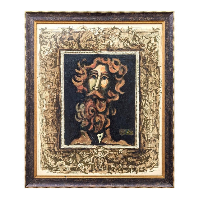 David Adickes "Man with Beard & Blue Eyes, Brown" Modern Cubist Inspired Portrait Painting, 1960s For Sale - Image 4 of 11
