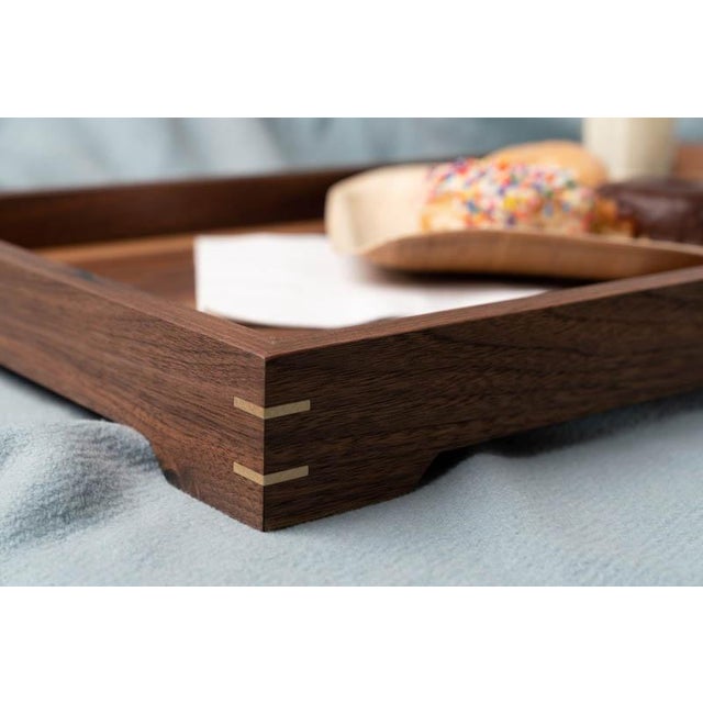 Modern Wooden Tray in Walnut and Brass by Alabama Sawyer For Sale - Image 9 of 10