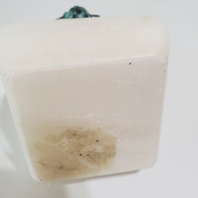 2 Vintage Art Deco Alabaster Perfume Bottles Metal Lion Head Motif Made in Italy For Sale In Minneapolis - Image 6 of 8