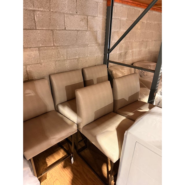 Kravet Ivory Faux Snake Leather Counter Stool With Brass Legs For Sale In West Palm - Image 6 of 6