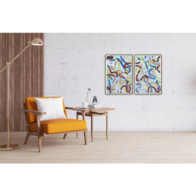 2020s 2022 "Urban Brushstrokes on Baby Blue" Acrylic Diptych Painting on Watercolor Paper by Natalia Roman - Set of 2 For Sale - Image 5 of 11