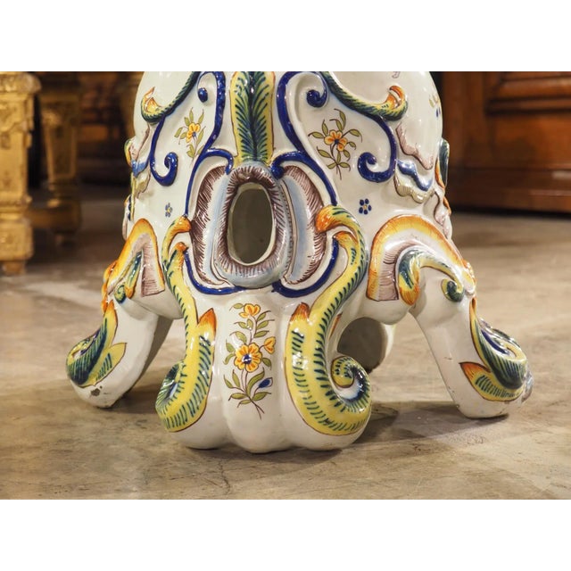 19th Century Hand Painted Faience Jardiniere on Pedestal From Boulogne, France For Sale - Image 10 of 13