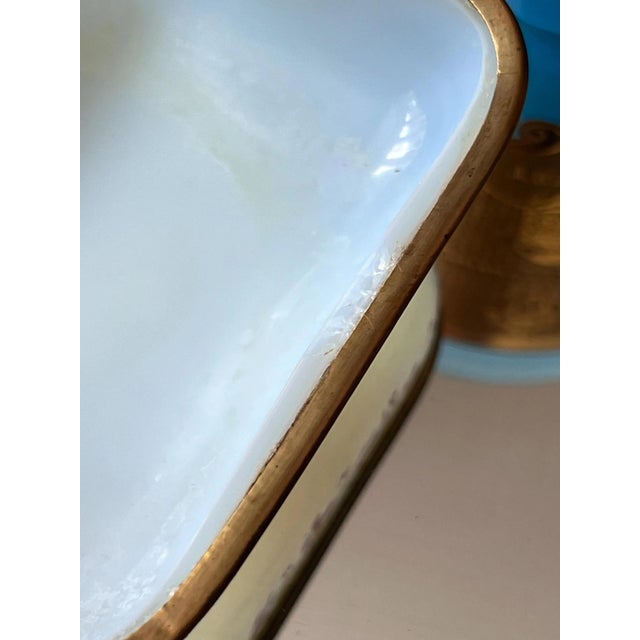 19th Century Beautiful antique pale blue opaline glass box // Napoleon III era // 1850-1870 // hand-enameled boule de savon hinged box // collectible For Sale - Image 5 of 15