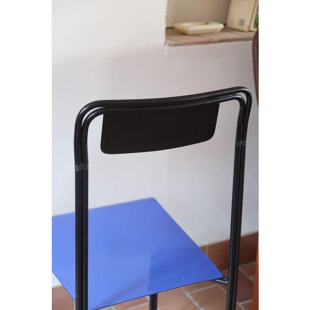 Kaa Chair attributed to Francesco Soro in Black Lacquered Metal with Blue Seat, Italy, 1980s For Sale - Image 12 of 13