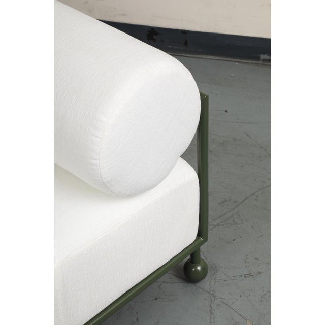Modern Outdoor Lounge Chair With Olive Green Stainless Steel Frame For Sale - Image 16 of 17