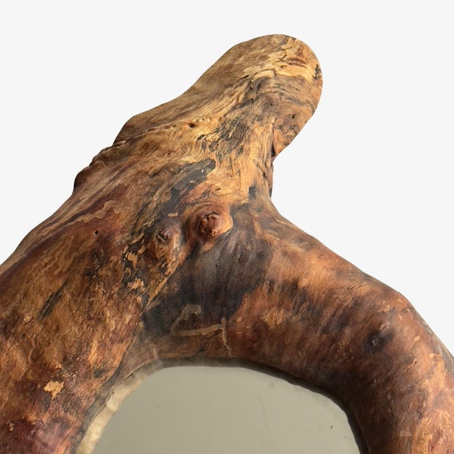 Brown Vintage Abstract Sculptural Postmodern Hand Carved Driftwood Mirror For Sale - Image 8 of 10