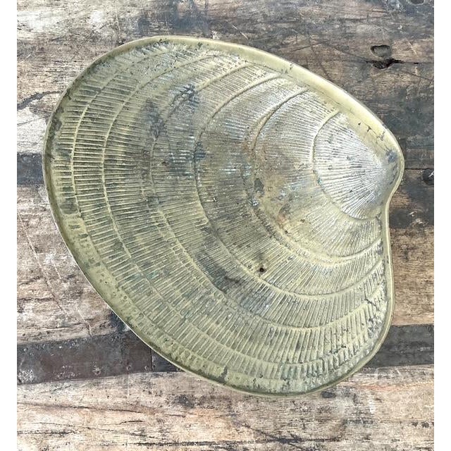 Metal Vintage Brass Clamshell Bowl For Sale - Image 7 of 12