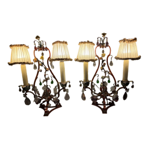 Heavy Red Roses Apples Murano Drops Lamps With Shades Italian, Circa 1900s