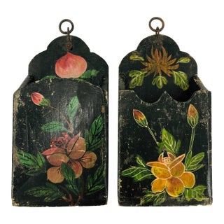 Antique Hand Painted Hanging Boxes - a Pair For Sale