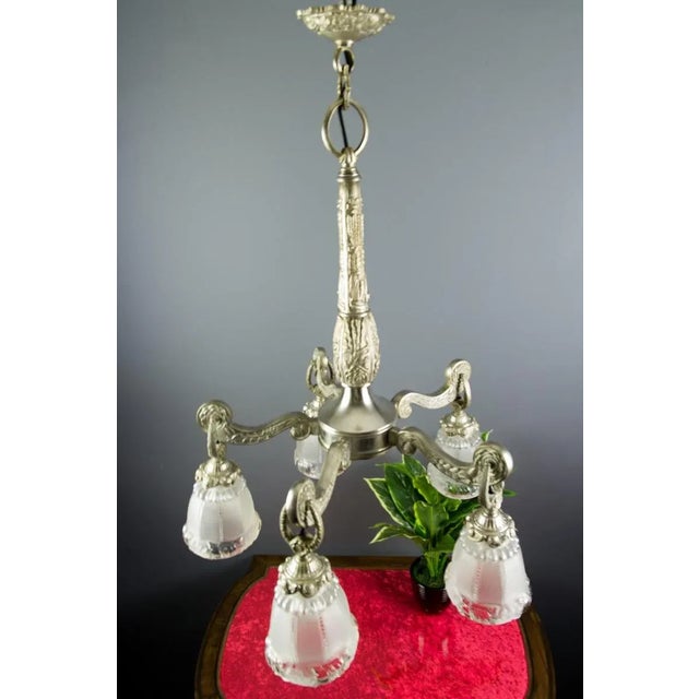 Art Deco Style Bronze and Frosted Glass Floral Chandelier, 1930s For Sale - Image 15 of 18
