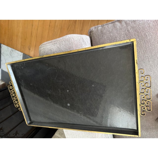 1960s Vintage Mid Century Kyes Moire Glaze Brass and Enamel Tray, Black, 1960s For Sale - Image 5 of 7