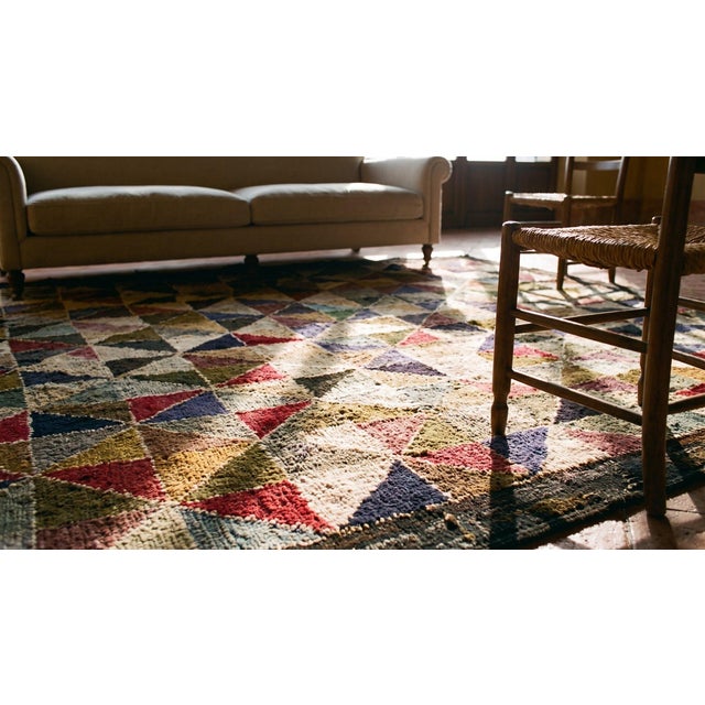 1930s Multicolor Geometric Folk Art Antique American Hooked Rug 6' X 6' Woven Wool Carpet For Sale - Image 15 of 15