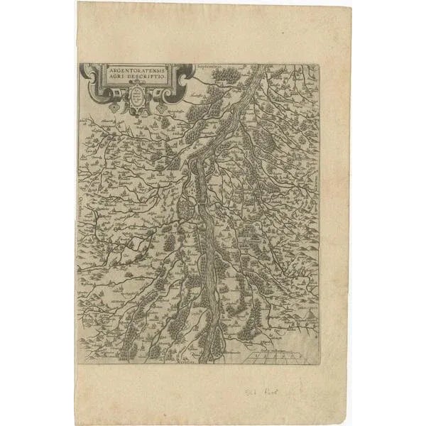Antique map titled 'Argentoratensis agri descriptio'. Original antique map of the Rhine, both south and north of...