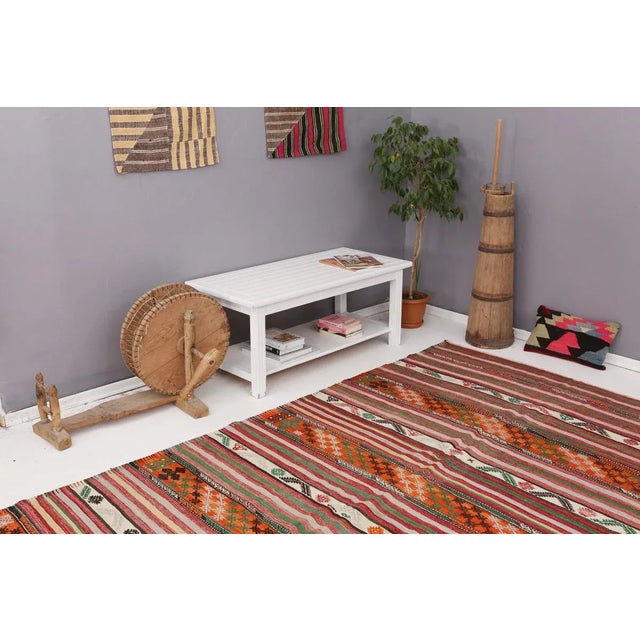Mid 20th Century Embroidered Vintage Turkish Kilim Rug For Sale In Los Angeles - Image 6 of 7