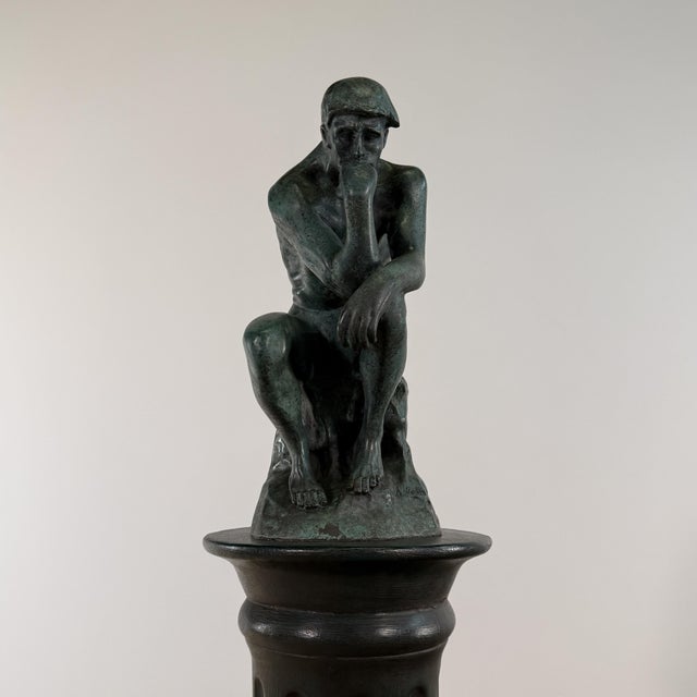After Rodin “The Thinker” Bronze Sculpture, Signed, Green Patina – 14” For Sale - Image 9 of 12