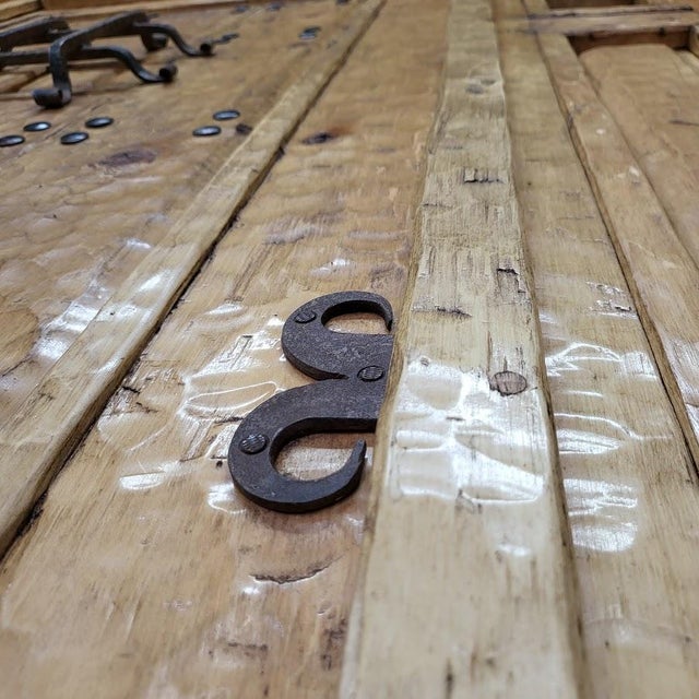 Handcrafted Solid Wood Rustic Door – Custom Spanish Colonial Double Sidelight Design Made to Order For Sale - Image 12 of 18