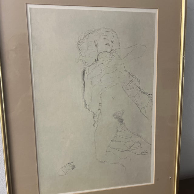 Pink 1960s Print on Collectors Paper of Gustav Klimt 1910 Pencil Drawing of Reclining Figures For Sale - Image 8 of 10
