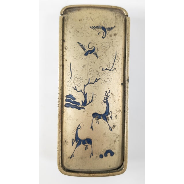 We are selling this great little Chinese Paktong box. This box has great design with cranes and deer with prunus trees...