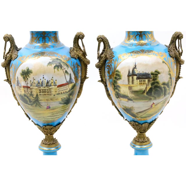 Late 19th Century 19th Century French Bronze Mounted Porcelain Covered Urns, Robin’s Egg Blue For Sale - Image 5 of 11
