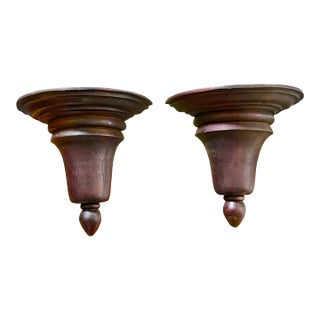 Pair of Vintage Solid Mahogany Wall Brackets or Shelves With Turned Acorn Finials, 12" For Sale