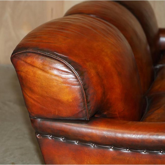 1 of 4 Hand Dyed Brown Leather Howards & Son Style Sofa Part of Suite For Sale - Image 17 of 18
