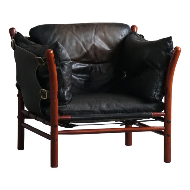 Vintage Ilona Lounge Chair in Stained Beech and Leather by Arne Norell for Aneby Mobler, 1960s For Sale