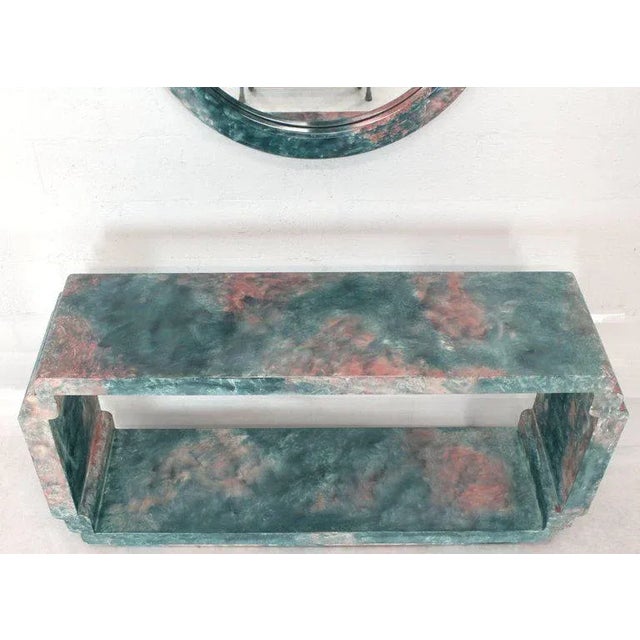 Mid 20th Century Mid-Century Modern Marbleized Lacquered Finish Faux Marble Mirror and Console Table - 2 Pieces For Sale - Image 5 of 12