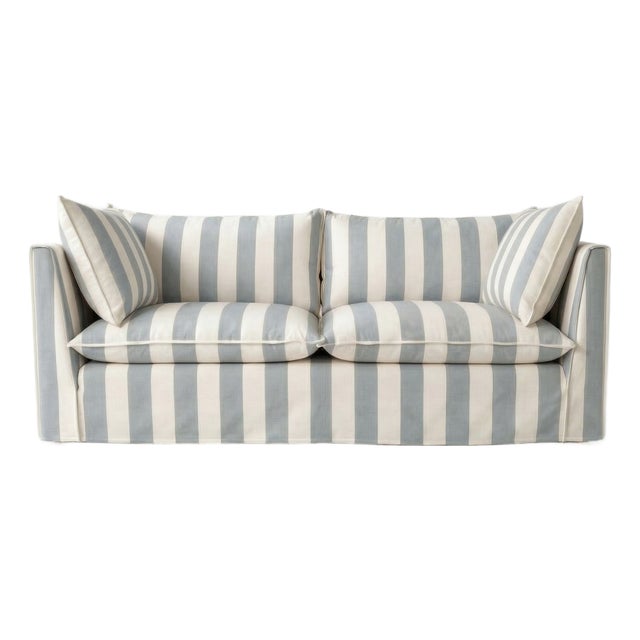 Sophie Conran Coco 3 Seater Sofa - Garden Grey Stripes with Knife Edge Cushion For Sale