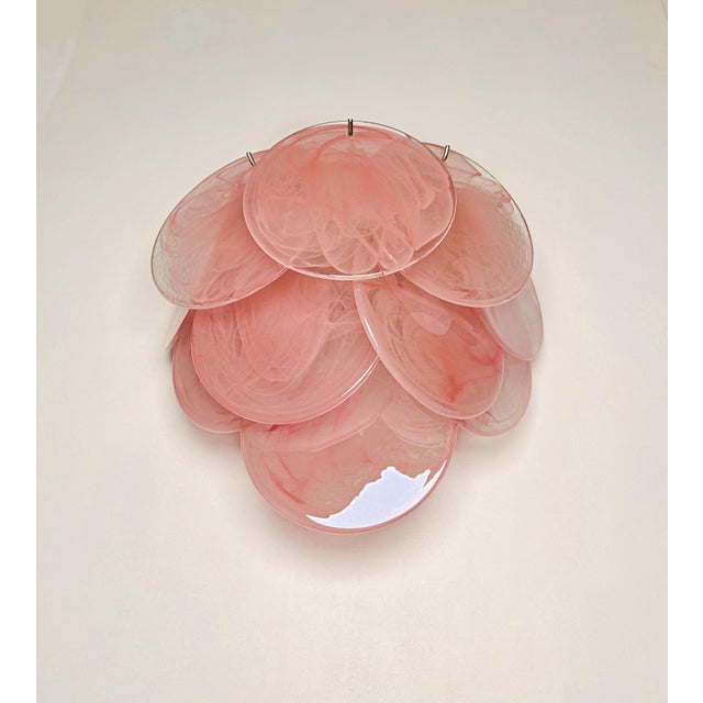 Glass Wall Sconces with 10 Iridescent Alabaster Pink Discs, 1990s, Set of 2 For Sale - Image 6 of 16