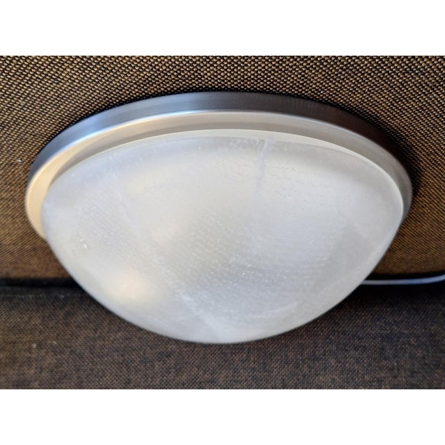 Vintage Ceiling Lamp with Stainless Steel Frame and White Mottled Glass Shade by Putzler, 2000s, in Very Good conditions....