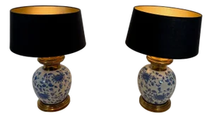 Late 20th Century Chinoiserie Porcelain and Brass Table Lamps a Pair