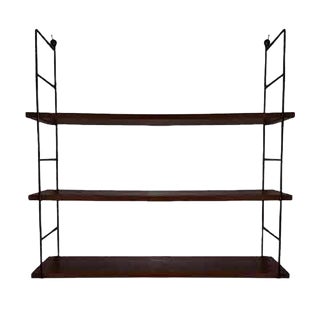 Vintage 3-Tier String Shelf with Black Wire Frame & Shelves in Teak Veneer Chipboard, 1970s For Sale