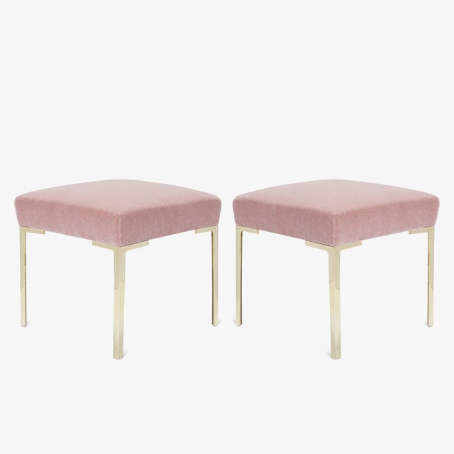 Astor Petite Brass Ottomans in Blush Mohair by Montage - Pair For Sale In New York - Image 6 of 6