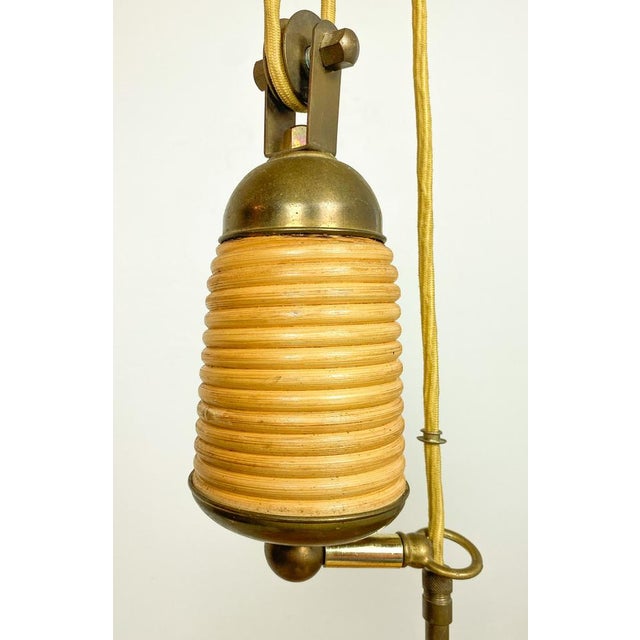 Tan Adjustable Pencil Reed Bamboo Pendant Lamp, 1960s For Sale - Image 8 of 15