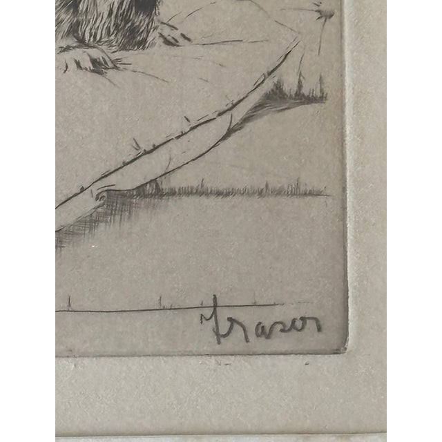 Vintage Framed and Signed Monochrome Etching of Pekingese Dog Seated on Cushion For Sale In Naples, FL - Image 6 of 7