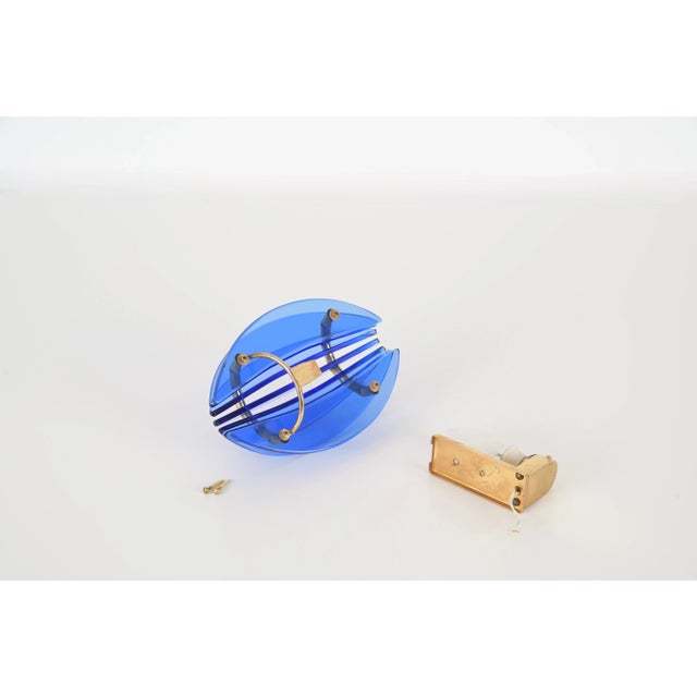 Brass and Blue Murano Glass Wall Sconce attributed to Galvorame, Italy, 1970s For Sale - Image 11 of 12