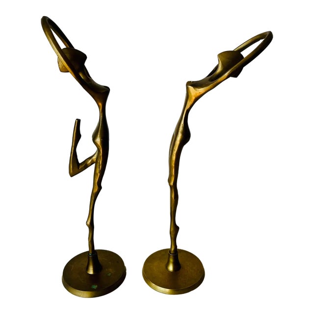 Mid-Century Brass Dancing Figurines Statues- a Pair For Sale